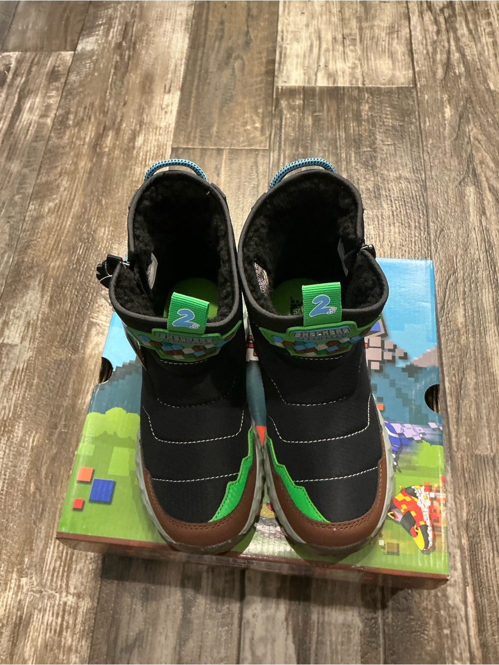 Skechers Kids Black, Green & Brown Hex-Accent Rain/Winter Boots Size 1 - Picture 15 of 16